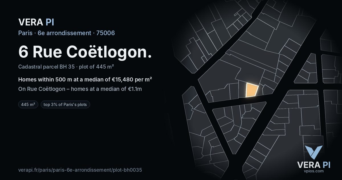 6 Rue Coëtlogon, 6e arrondissement at night – the plot lit, the parcels around coloured by the prices near them