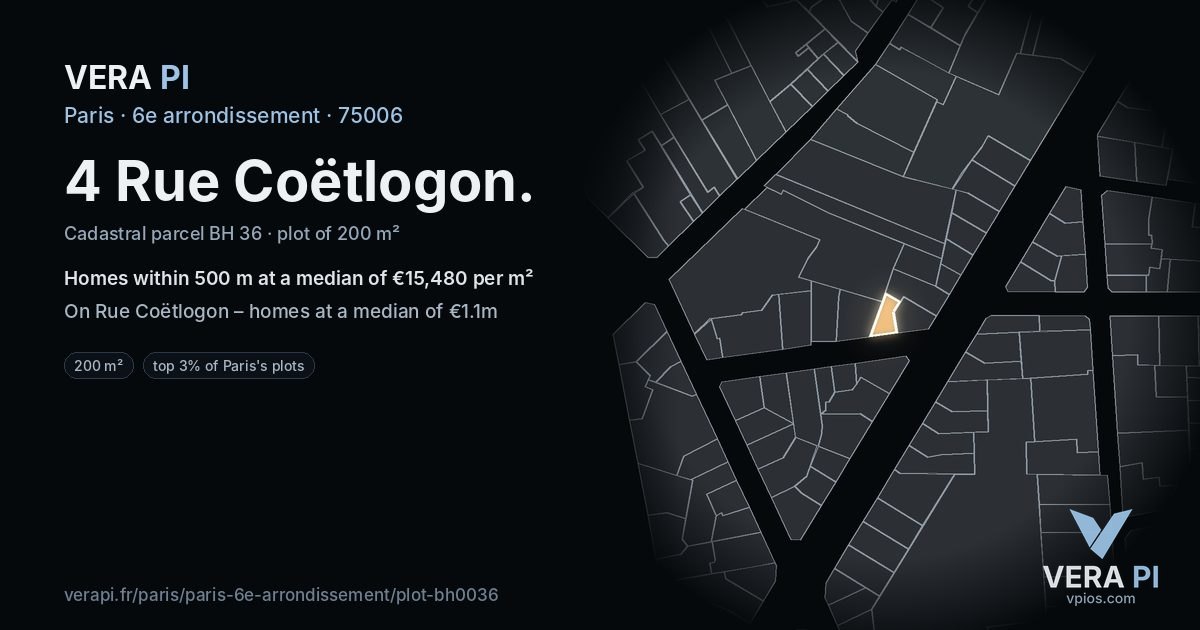 4 Rue Coëtlogon, 6e arrondissement at night – the plot lit, the parcels around coloured by the prices near them
