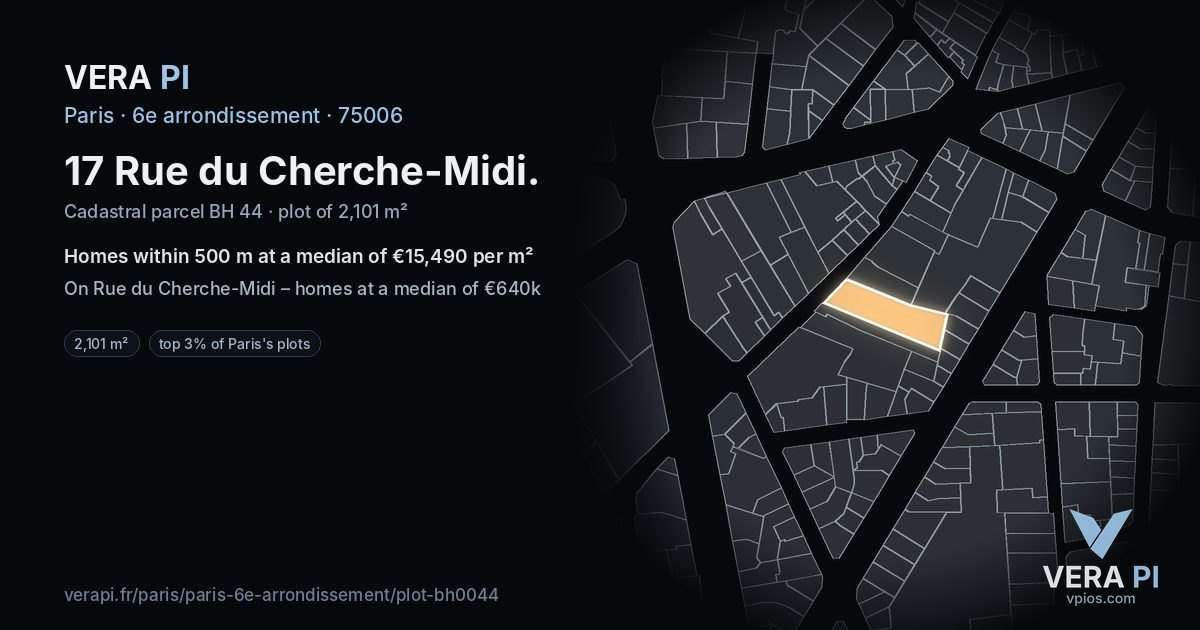 17 Rue du Cherche-Midi, 6e arrondissement at night – the plot lit, the parcels around coloured by the prices near them