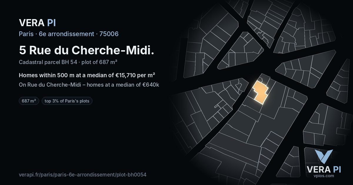 5 Rue du Cherche-Midi, 6e arrondissement at night – the plot lit, the parcels around coloured by the prices near them