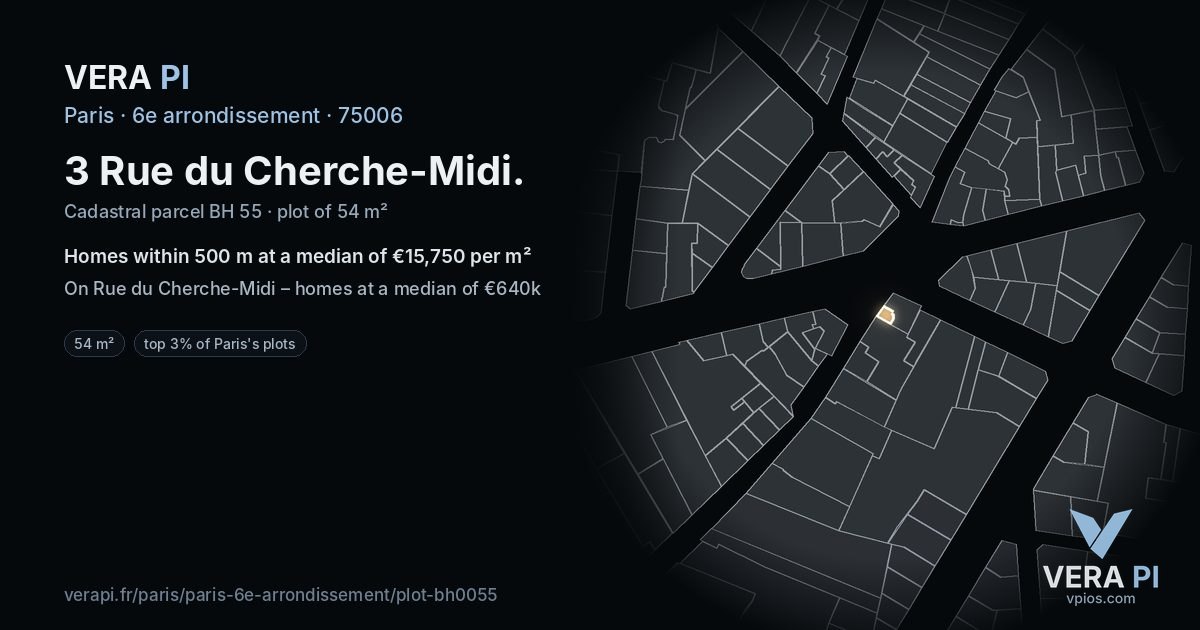 3 Rue du Cherche-Midi, 6e arrondissement at night – the plot lit, the parcels around coloured by the prices near them