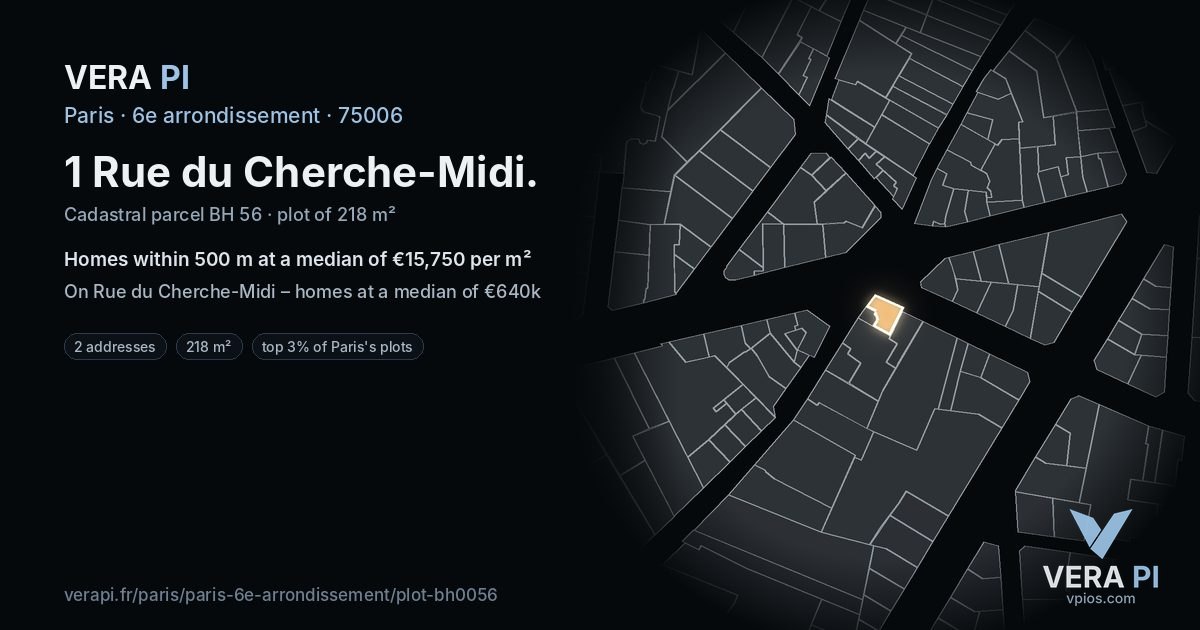 1 Rue du Cherche-Midi, 6e arrondissement at night – the plot lit, the parcels around coloured by the prices near them