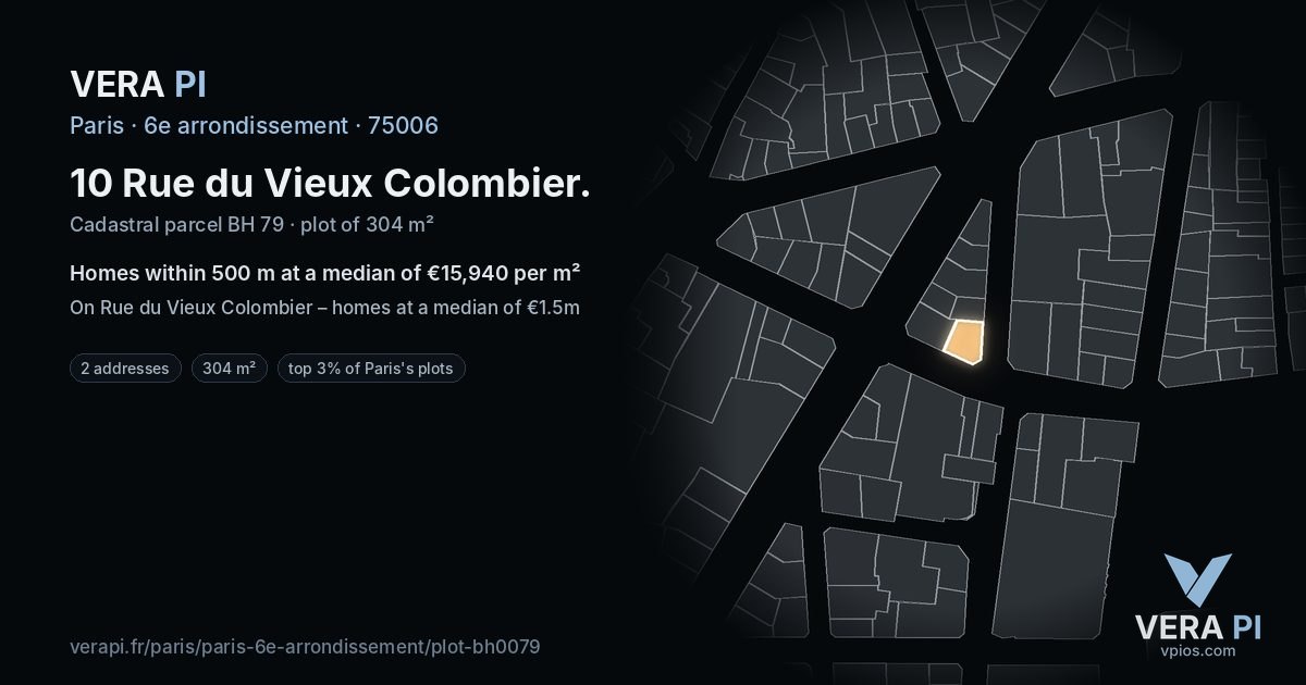 10 Rue du Vieux Colombier, 6e arrondissement at night – the plot lit, the parcels around coloured by the prices near them