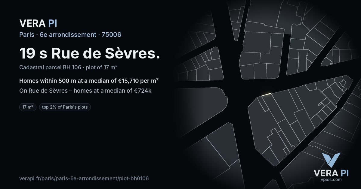 19 s Rue de Sèvres, 6e arrondissement at night – the plot lit, the parcels around coloured by the prices near them
