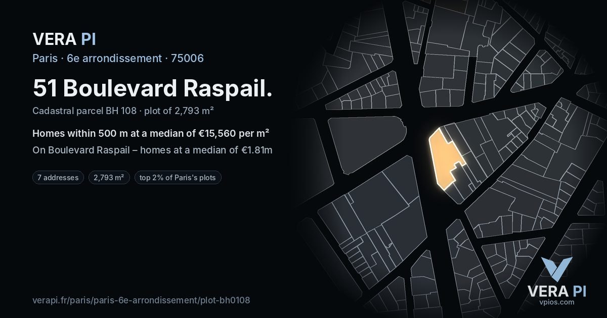 51 Boulevard Raspail, 6e arrondissement at night – the plot lit, the parcels around coloured by the prices near them