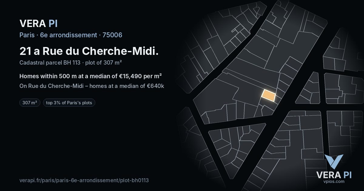 21 a Rue du Cherche-Midi, 6e arrondissement at night – the plot lit, the parcels around coloured by the prices near them