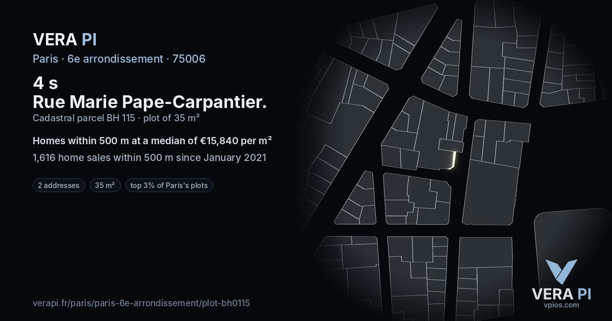 4 s Rue Marie Pape-Carpantier, 6e arrondissement at night – the plot lit, the parcels around coloured by the prices near them