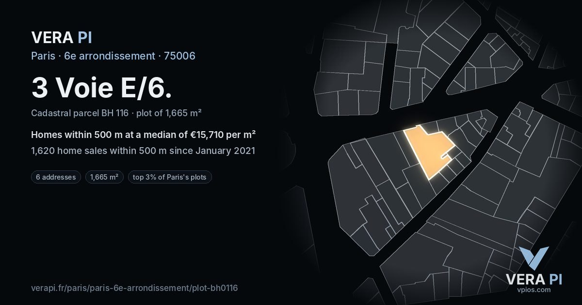 3 Voie E/6, 6e arrondissement at night – the plot lit, the parcels around coloured by the prices near them