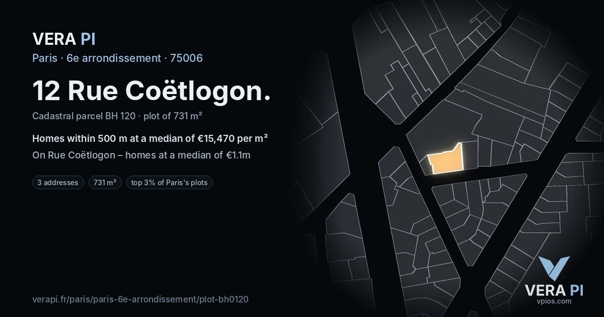 12 Rue Coëtlogon, 6e arrondissement at night – the plot lit, the parcels around coloured by the prices near them
