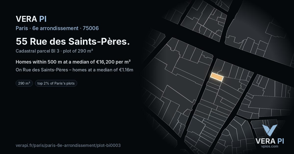 55 Rue des Saints-Pères, 6e arrondissement at night – the plot lit, the parcels around coloured by the prices near them