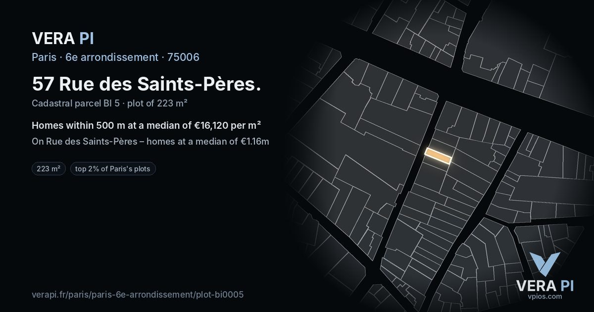 57 Rue des Saints-Pères, 6e arrondissement at night – the plot lit, the parcels around coloured by the prices near them