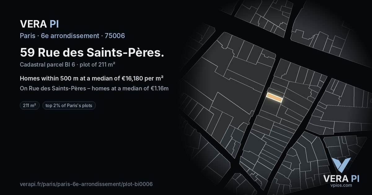 59 Rue des Saints-Pères, 6e arrondissement at night – the plot lit, the parcels around coloured by the prices near them