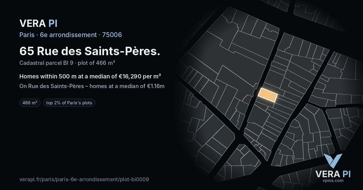 65 Rue des Saints-Pères, 6e arrondissement at night – the plot lit, the parcels around coloured by the prices near them