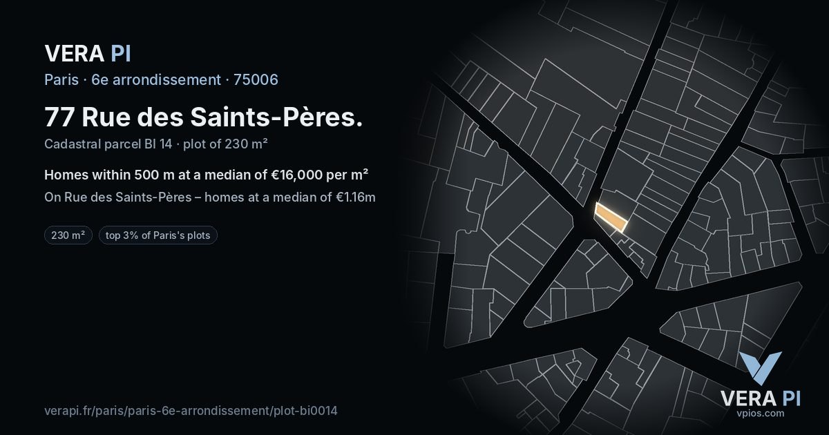 77 Rue des Saints-Pères, 6e arrondissement at night – the plot lit, the parcels around coloured by the prices near them