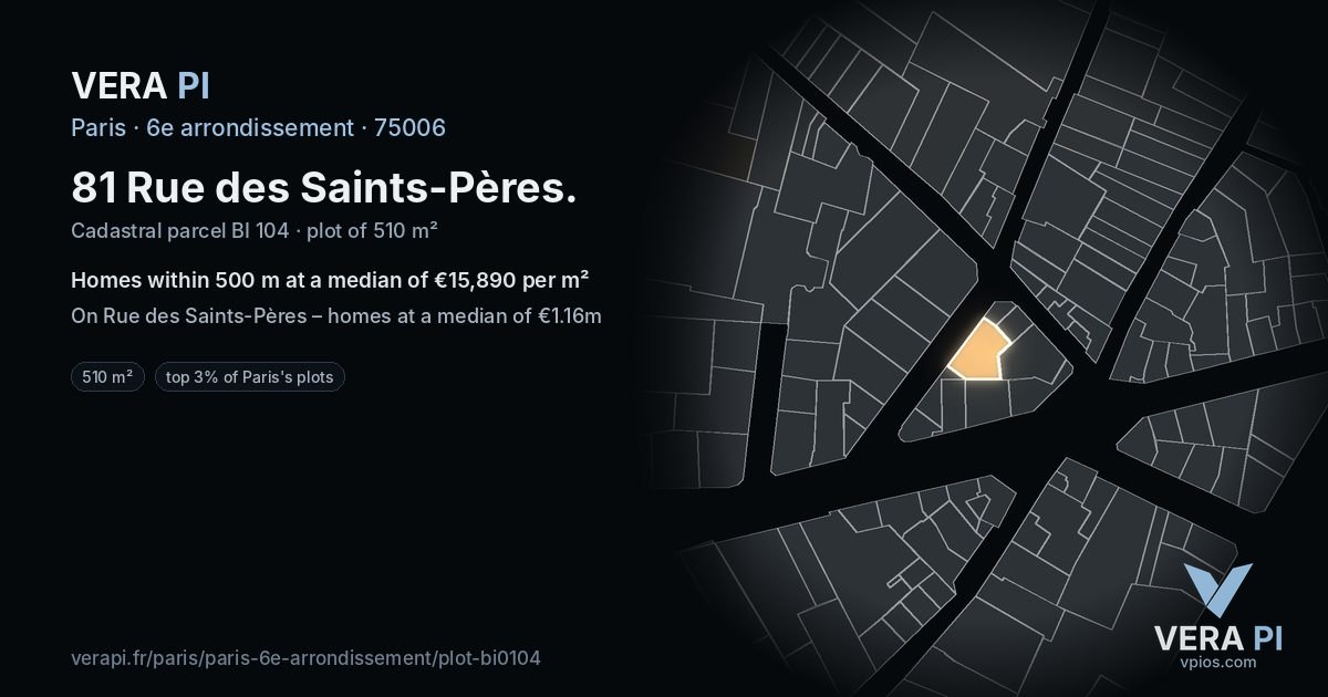 81 Rue des Saints-Pères, 6e arrondissement at night – the plot lit, the parcels around coloured by the prices near them
