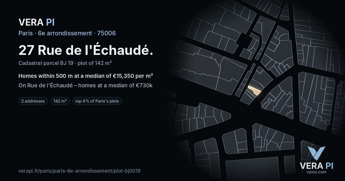27 Rue de l'Échaudé, 6e arrondissement at night – the plot lit, the parcels around coloured by the prices near them