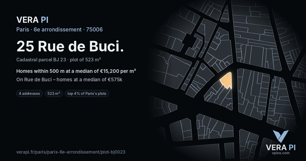 25 Rue de Buci, 6e arrondissement at night – the plot lit, the parcels around coloured by the prices near them