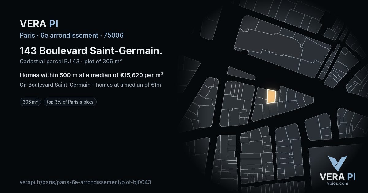 143 Boulevard Saint-Germain, 6e arrondissement at night – the plot lit, the parcels around coloured by the prices near them