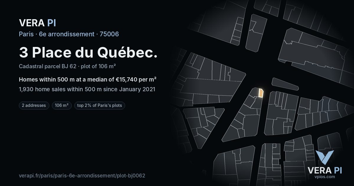 3 Place du Québec, 6e arrondissement at night – the plot lit, the parcels around coloured by the prices near them