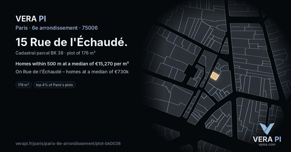 15 Rue de l'Échaudé, 6e arrondissement at night – the plot lit, the parcels around coloured by the prices near them