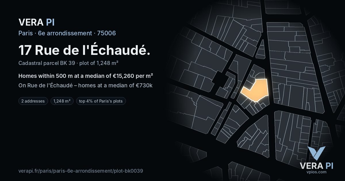17 Rue de l'Échaudé, 6e arrondissement at night – the plot lit, the parcels around coloured by the prices near them