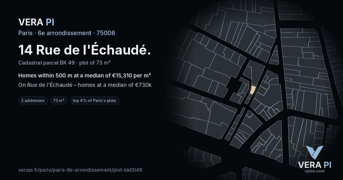 14 Rue de l'Échaudé, 6e arrondissement at night – the plot lit, the parcels around coloured by the prices near them