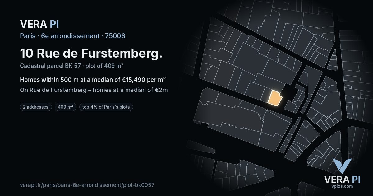 10 Rue de Furstemberg, 6e arrondissement at night – the plot lit, the parcels around coloured by the prices near them