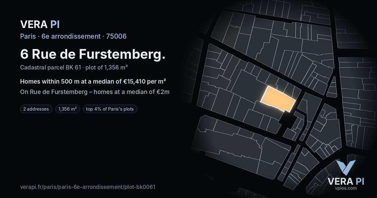 6 Rue de Furstemberg, 6e arrondissement at night – the plot lit, the parcels around coloured by the prices near them
