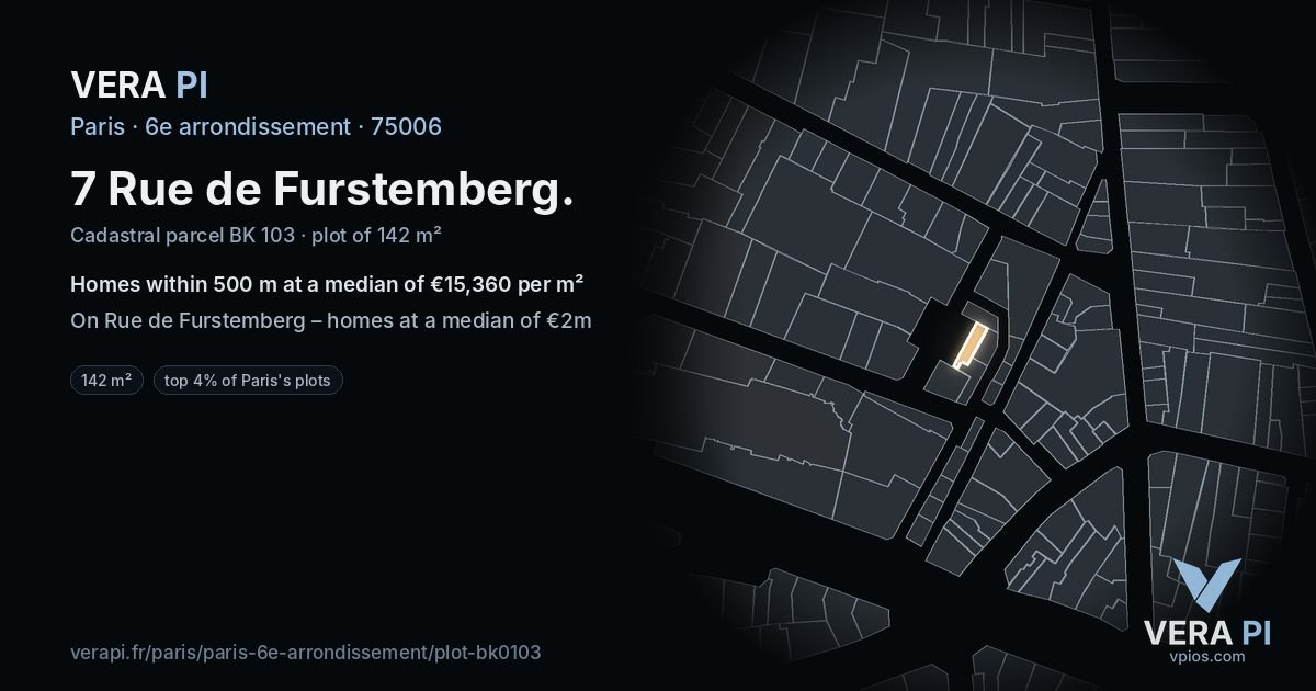 7 Rue de Furstemberg, 6e arrondissement at night – the plot lit, the parcels around coloured by the prices near them