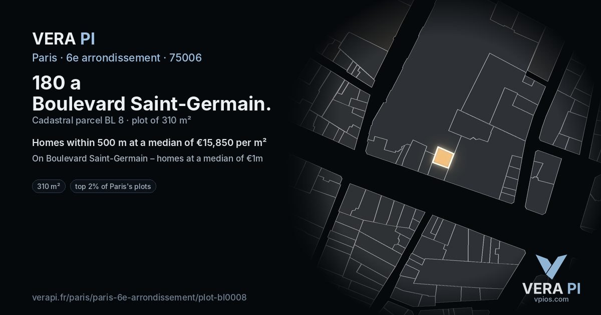 180 a Boulevard Saint-Germain, 6e arrondissement at night – the plot lit, the parcels around coloured by the prices near them
