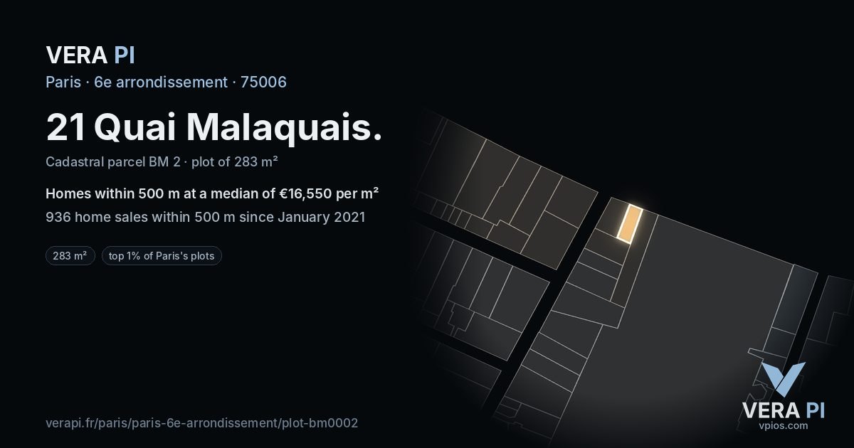 21 Quai Malaquais, 6e arrondissement at night – the plot lit, the parcels around coloured by the prices near them