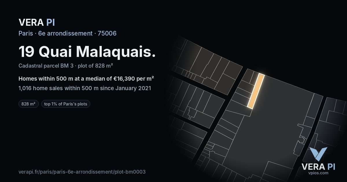 19 Quai Malaquais, 6e arrondissement at night – the plot lit, the parcels around coloured by the prices near them