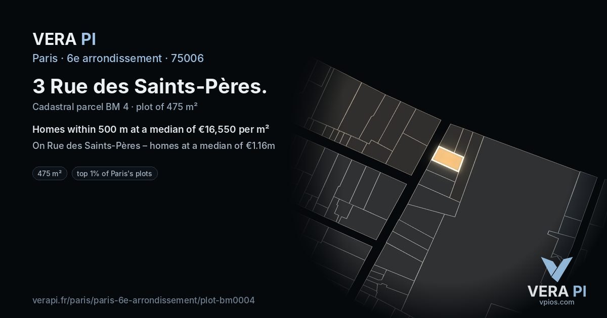 3 Rue des Saints-Pères, 6e arrondissement at night – the plot lit, the parcels around coloured by the prices near them
