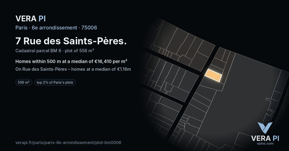7 Rue des Saints-Pères, 6e arrondissement at night – the plot lit, the parcels around coloured by the prices near them