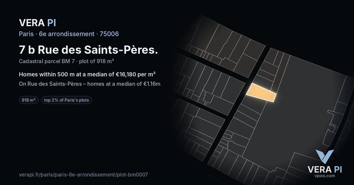 7 b Rue des Saints-Pères, 6e arrondissement at night – the plot lit, the parcels around coloured by the prices near them