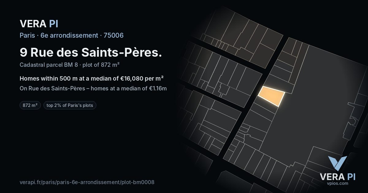 9 Rue des Saints-Pères, 6e arrondissement at night – the plot lit, the parcels around coloured by the prices near them