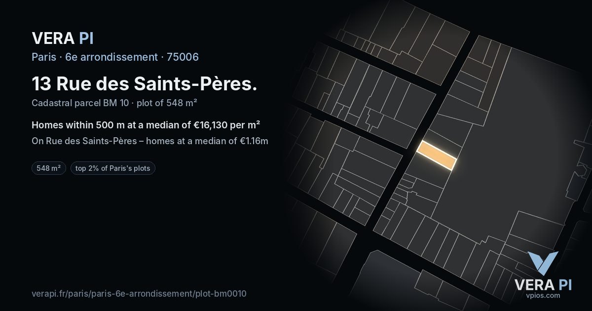 13 Rue des Saints-Pères, 6e arrondissement at night – the plot lit, the parcels around coloured by the prices near them