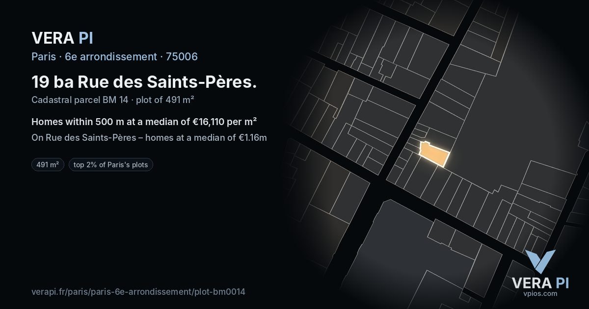 19 ba Rue des Saints-Pères, 6e arrondissement at night – the plot lit, the parcels around coloured by the prices near them
