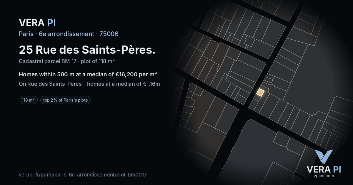 25 Rue des Saints-Pères, 6e arrondissement at night – the plot lit, the parcels around coloured by the prices near them