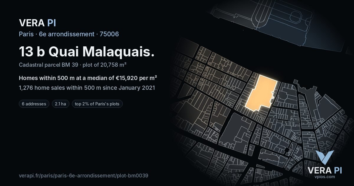 13 b Quai Malaquais, 6e arrondissement at night – the plot lit, the parcels around coloured by the prices near them