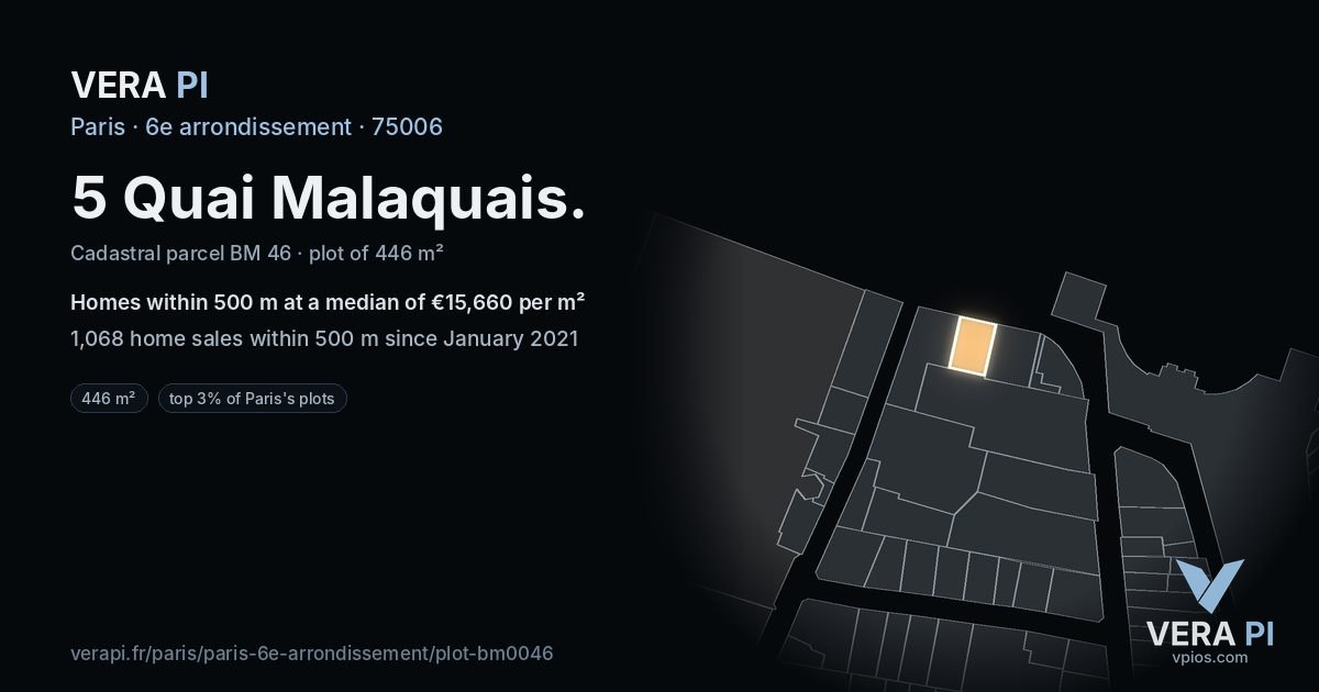 5 Quai Malaquais, 6e arrondissement at night – the plot lit, the parcels around coloured by the prices near them