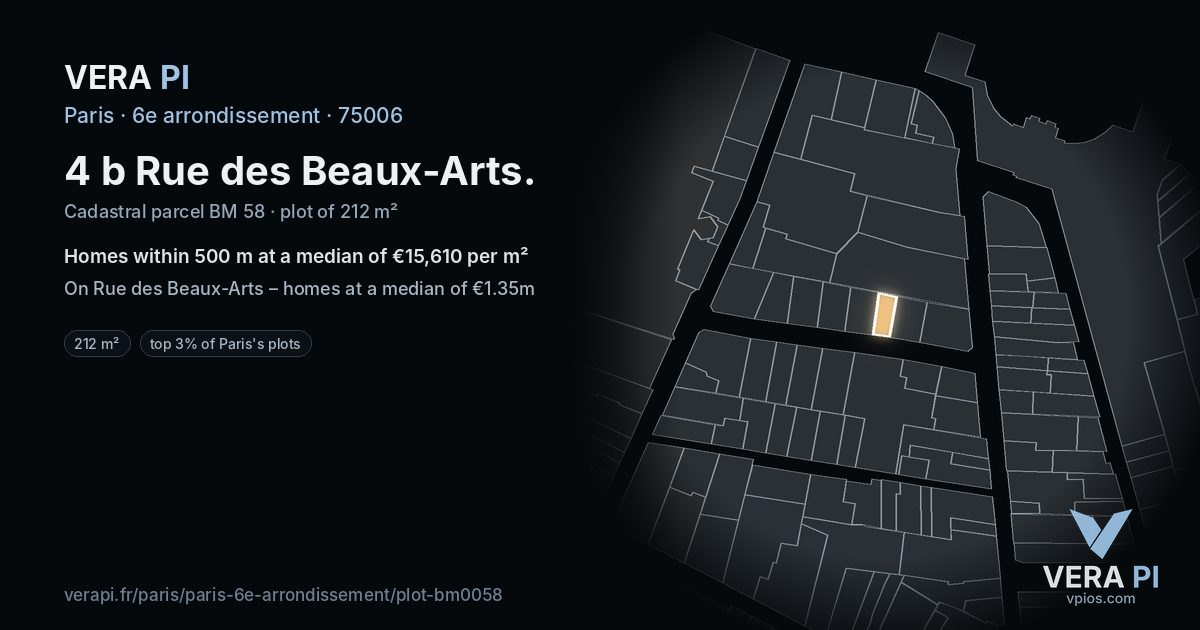 4 b Rue des Beaux-Arts, 6e arrondissement at night – the plot lit, the parcels around coloured by the prices near them