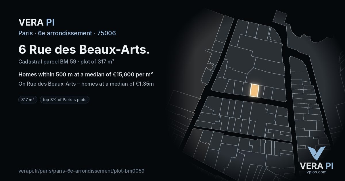 6 Rue des Beaux-Arts, 6e arrondissement at night – the plot lit, the parcels around coloured by the prices near them