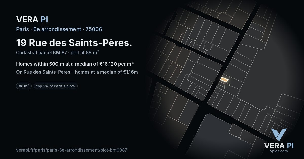 19 Rue des Saints-Pères, 6e arrondissement at night – the plot lit, the parcels around coloured by the prices near them