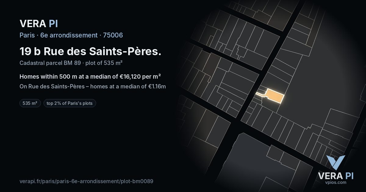 19 b Rue des Saints-Pères, 6e arrondissement at night – the plot lit, the parcels around coloured by the prices near them