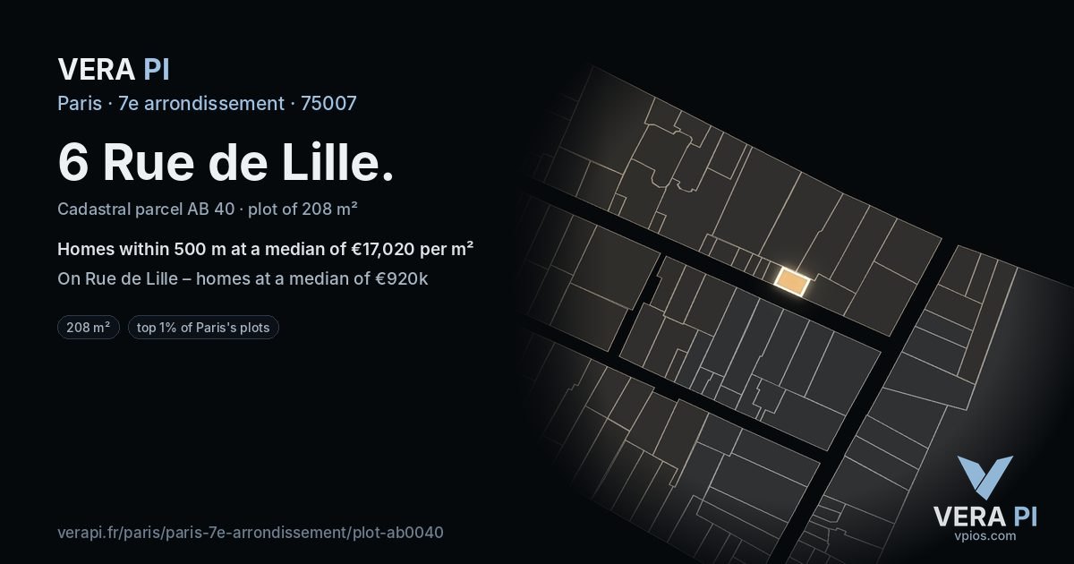 6 Rue de Lille, 7e arrondissement at night – the plot lit, the parcels around coloured by the prices near them