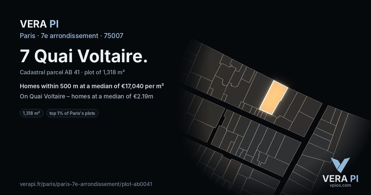7 Quai Voltaire, 7e arrondissement at night – the plot lit, the parcels around coloured by the prices near them