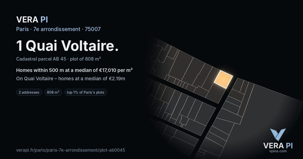 1 Quai Voltaire, 7e arrondissement at night – the plot lit, the parcels around coloured by the prices near them