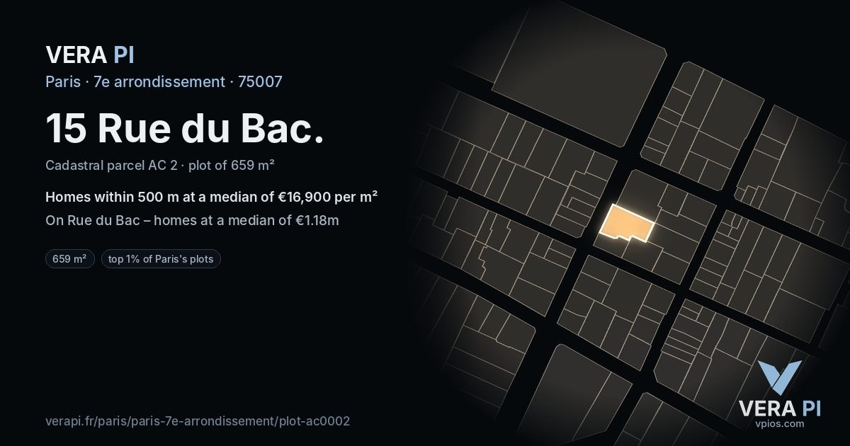 15 Rue du Bac, 7e arrondissement at night – the plot lit, the parcels around coloured by the prices near them
