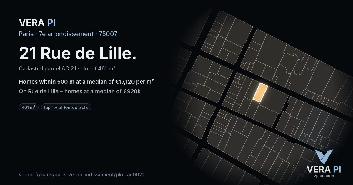 21 Rue de Lille, 7e arrondissement at night – the plot lit, the parcels around coloured by the prices near them